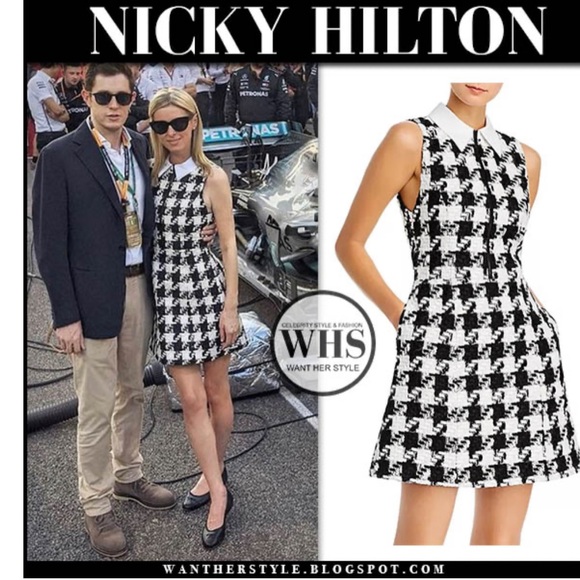 NWT Size M Dynamite square neck mini dress houndstooth in black and white - Picture 10 of 10